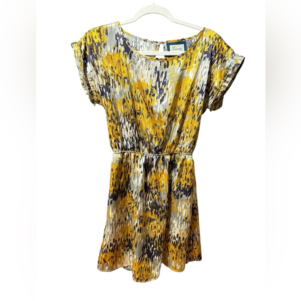 Emmelee For F.C. Yellow Abstract Print Mini Dress Cottagecore Artsy Summer Dress
